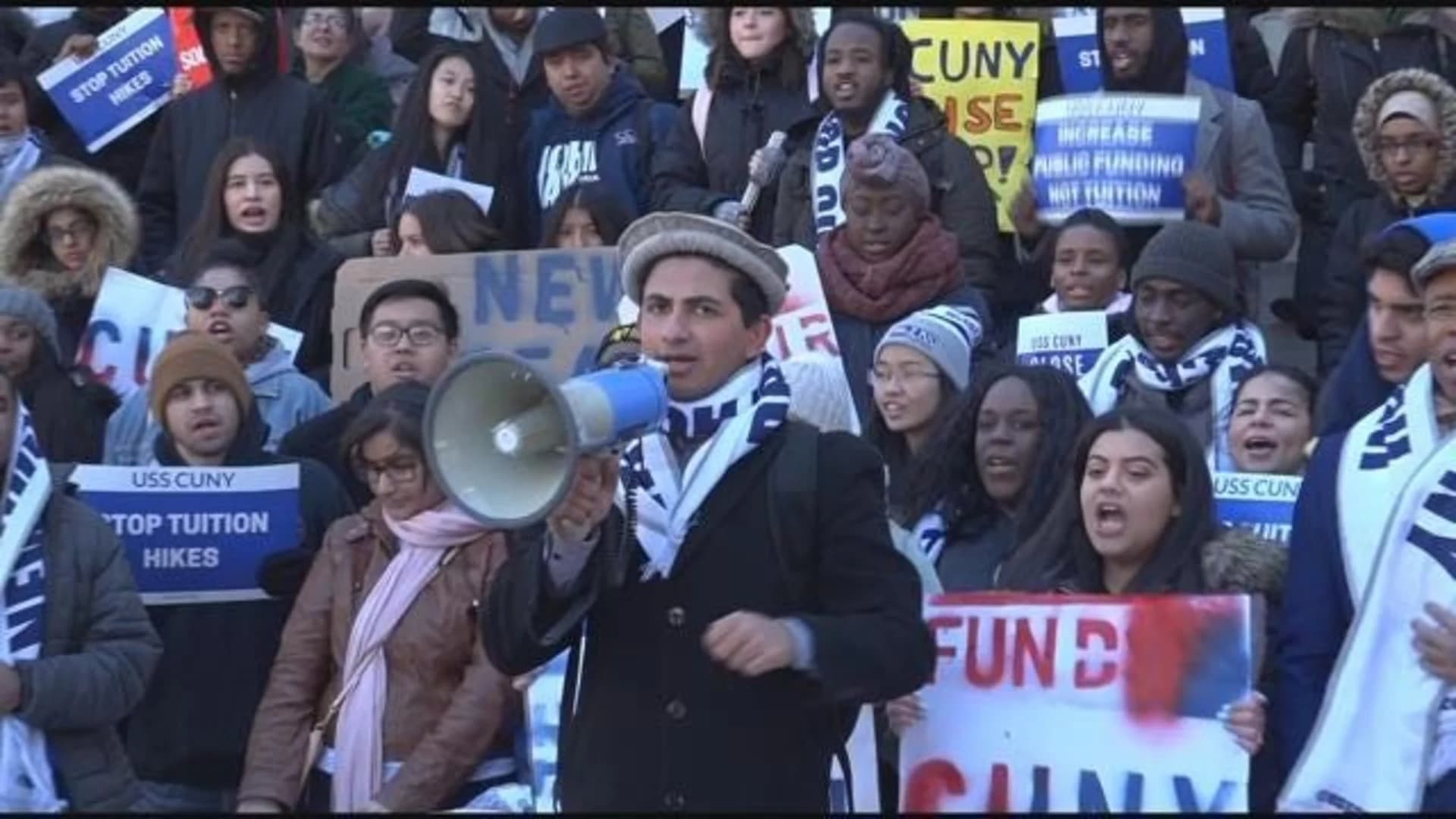 CUNY students march across Brooklyn Bridge to urge action on funding