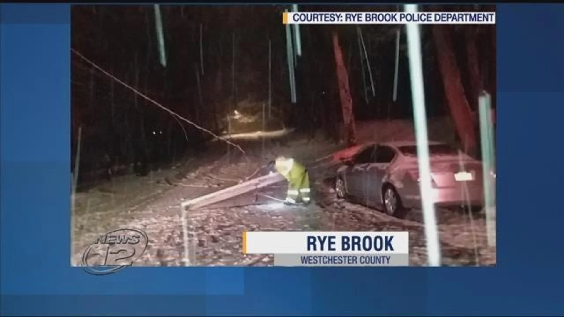 Car smashes into utility pole in Rye Brook