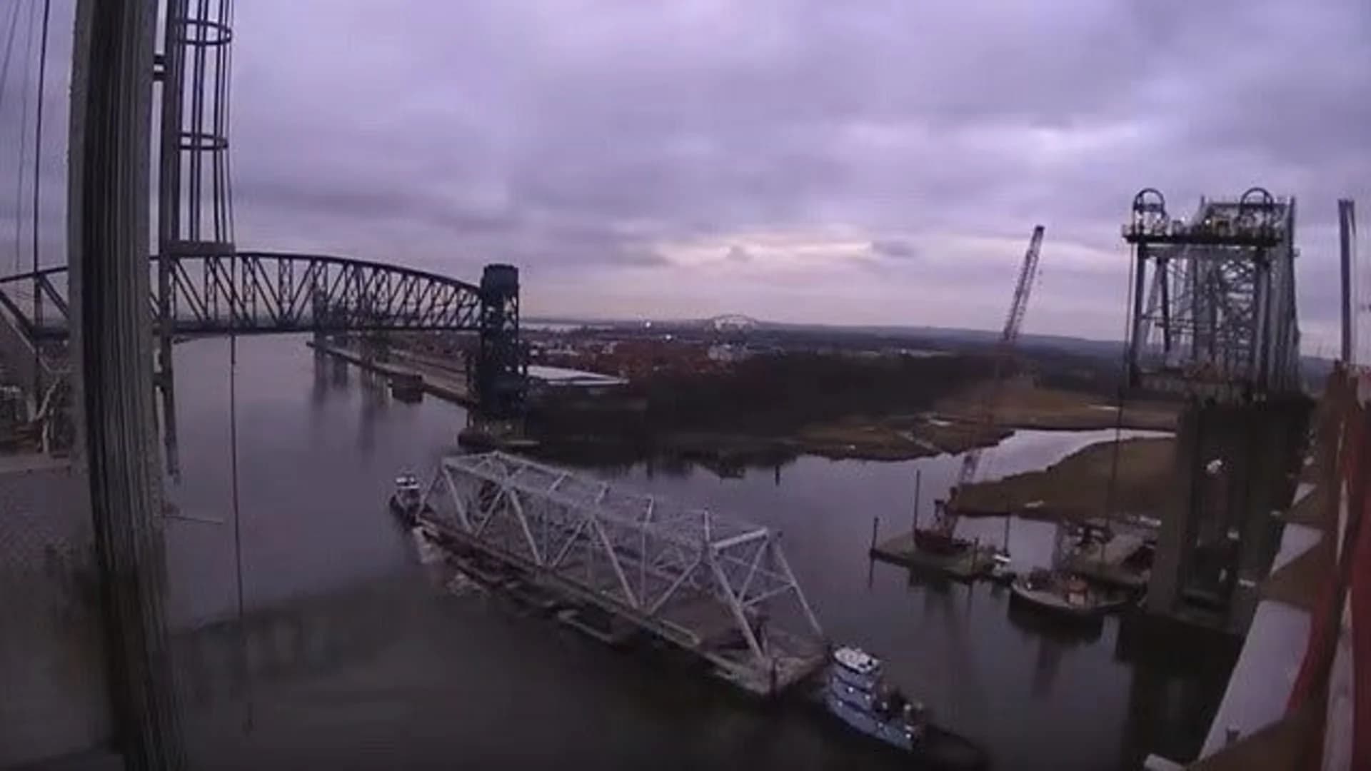 Watch: Main span of Goethals Bridge hauled off for scrap