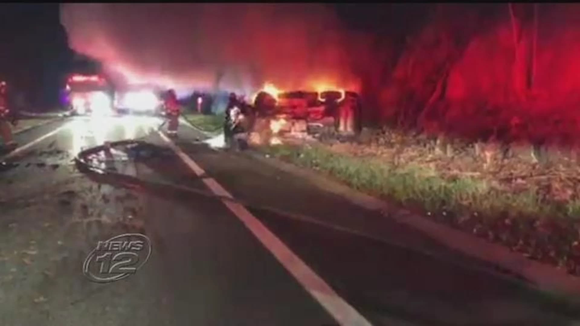 Car flips and bursts into flames Taconic State Parkway
