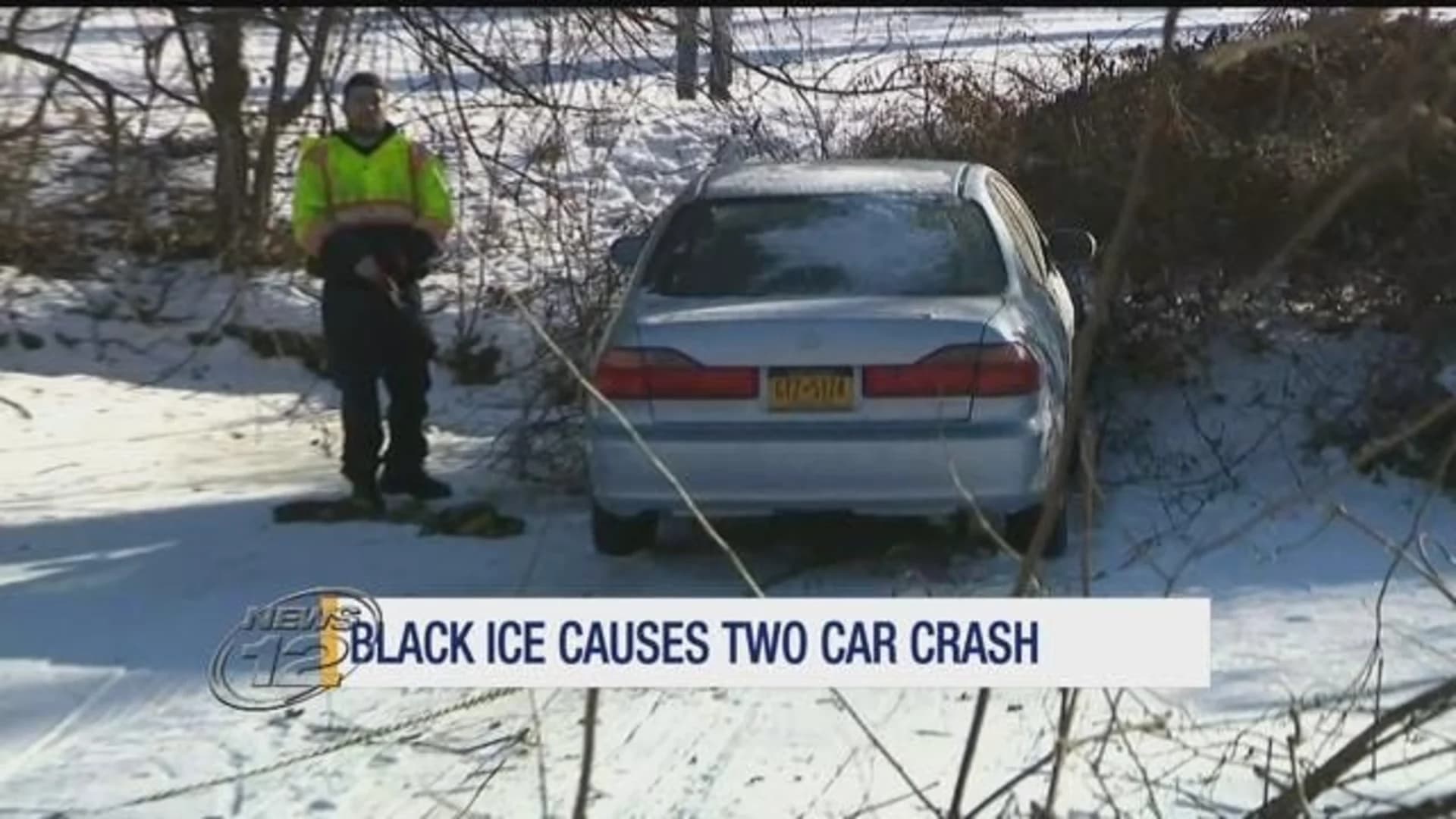 Black ice spins car onto frozen Bronx River