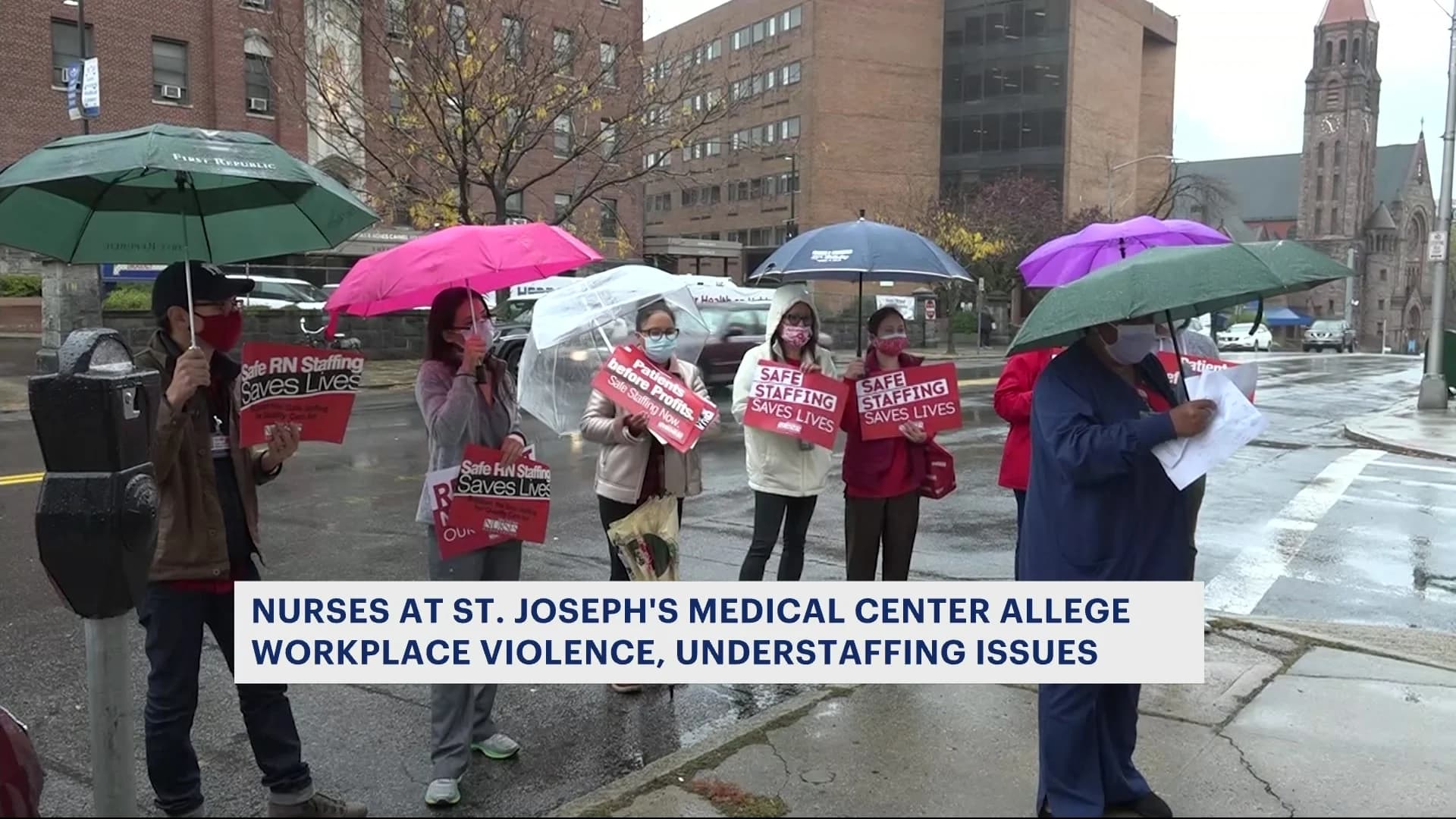 Nurses, staff rally outside of St. Joseph’s Medical Center to protest violence